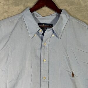 Ralph Lauren Shirt 4XLT 4XL Tall Blue‎ Chambray Oxford Short Sleeve Flesh Pony